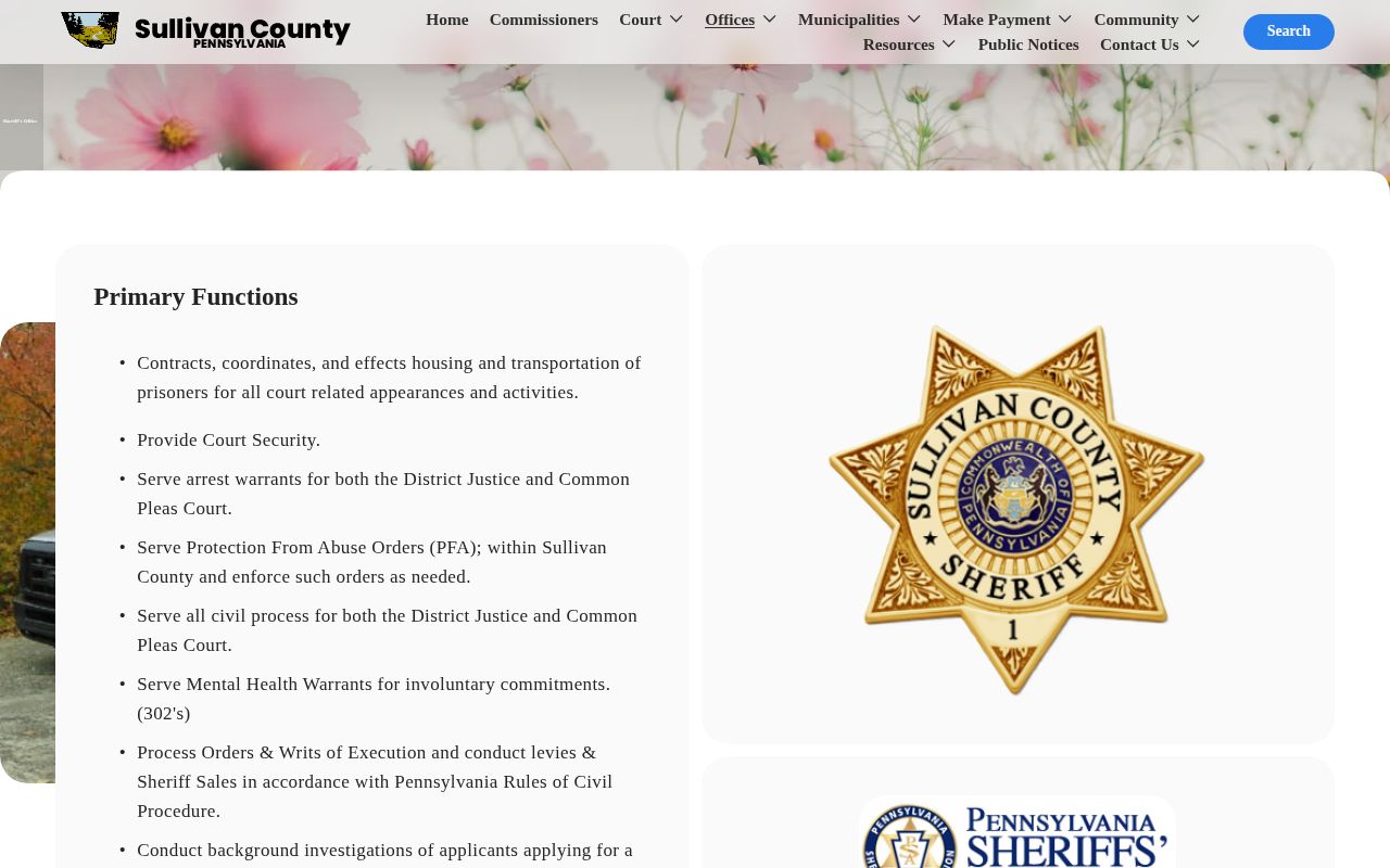 Sullivan County booking-record source at the sheriff official page